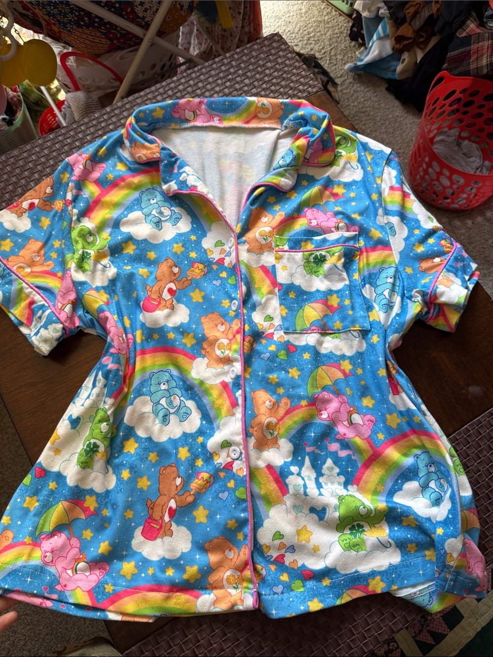 Care Bears Blue Rainbow Button-Front Pajama Top